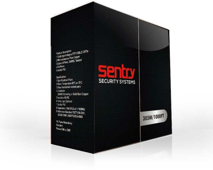 Sentry FTP Cat5 Cable FTP Cat5e 305 meters 4 Pair, 0.50 mm Pure Copper outdoor black.